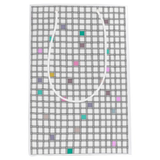 色数々の付き幾何市松模様に調形 ミディアムペーパーバッグ (正面)