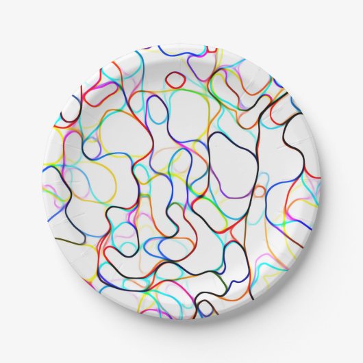 色数々の付き曲線パターン ペーパープレート (正面)