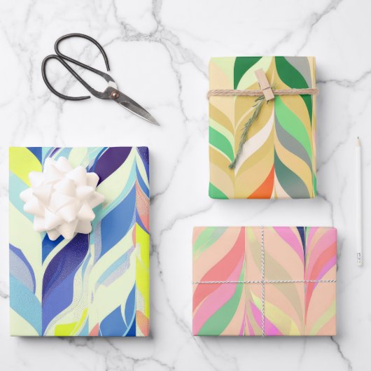 色数々の抽象芸術ストライプ ラッピングペーパーシート (正面)