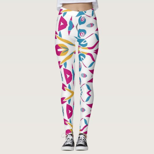 色数々の抽象芸術布プリント模様 レギンス (正面)