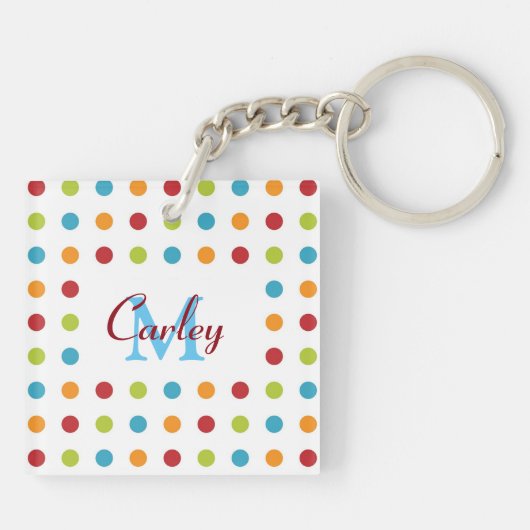 色数々の水玉模様パーソナライズされた キーホルダー (裏面)