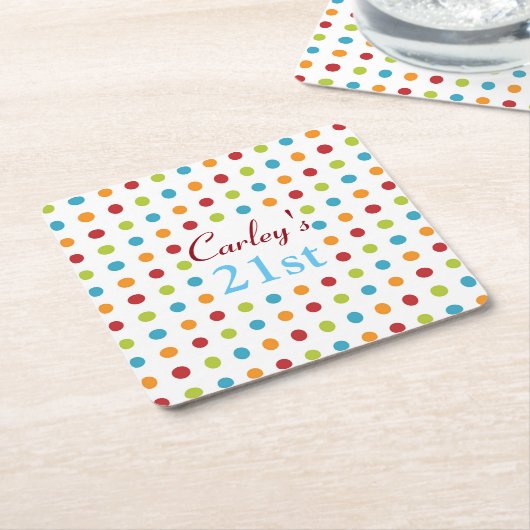 色数々の水玉模様 スクエアペーパーコースター (アングル)