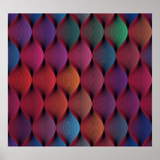 色数々の波幾何プリント ポスター (正面)