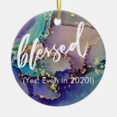 色数々の色と金ゴールドのマリブル液体賛美芸術 セラミックオーナメント (正面)