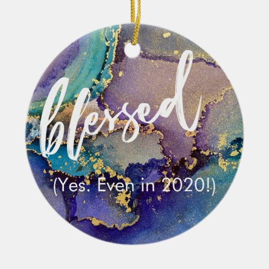 色数々の色と金ゴールドのマリブル液体賛美芸術 セラミックオーナメント (正面)