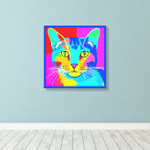 色数々の色のアポップ・アートのートキャットポートレート キャンバスプリント (インサイチュ (ウッドフロア))