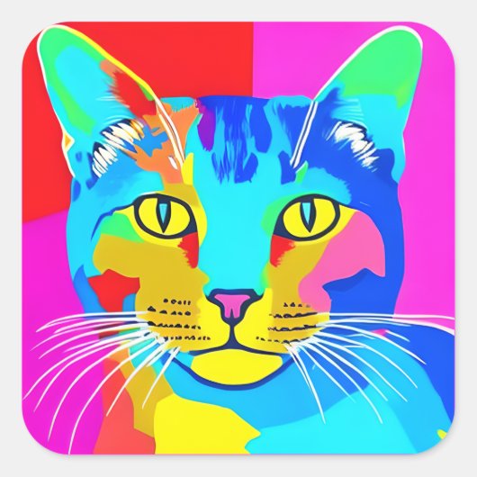 色数々の色のアポップ・アートのートキャットポートレート スクエアシール (正面)