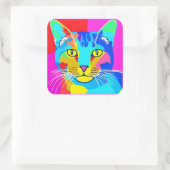 色数々の色のアポップ・アートのートキャットポートレート スクエアシール (バッグ)