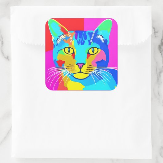 色数々の色のアポップ・アートのートキャットポートレート スクエアシール (バッグ)