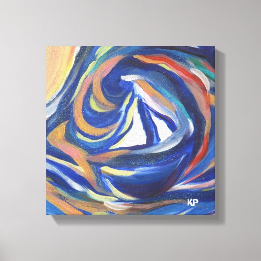 色数々の色の帆船の海アクリル絵画プリント キャンバスプリント (正面)