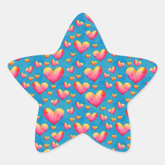 色数々の色の水カラーハートシール 星シール (正面)