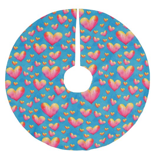 色数々の色の水彩ハートツリースカート ブラッシュドポリエステルツリースカート (正面)