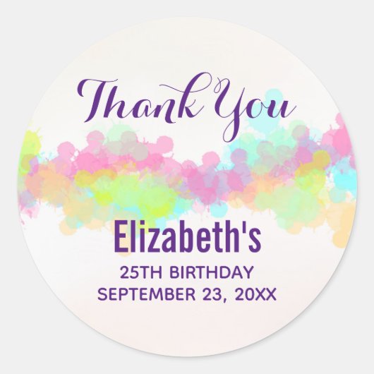 色数々の色の水色スプラッシュありがとうごクラシックざい ラウンドシール (正面)