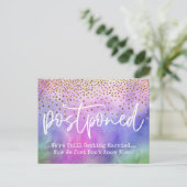 色数々の色の水色紙吹雪の結婚延期 ポストカード (スタンド正面)