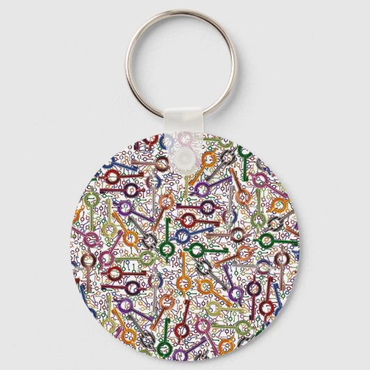 色数々の色の警察の手錠鍵薄い青い線 キーホルダー (正面)