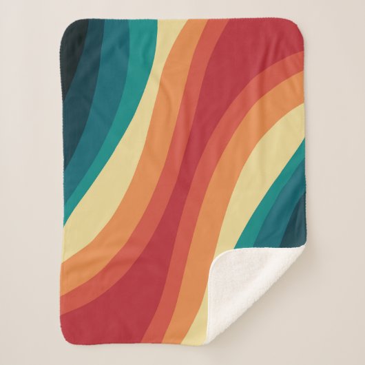 色数々の色レトロスタイル波デザイン シェルパブランケット (正面)