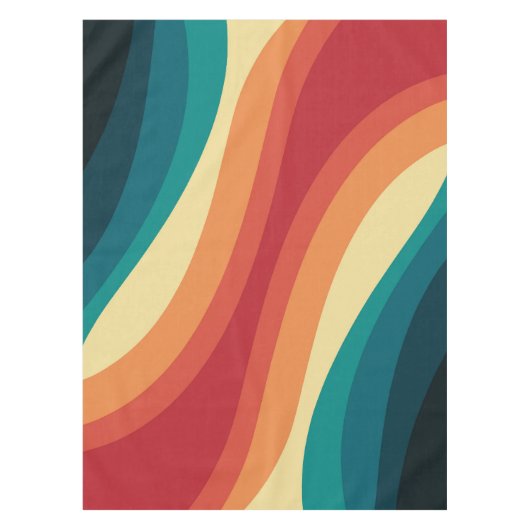 色数々の色レトロスタイル波デザイン テーブルクロス (正面)