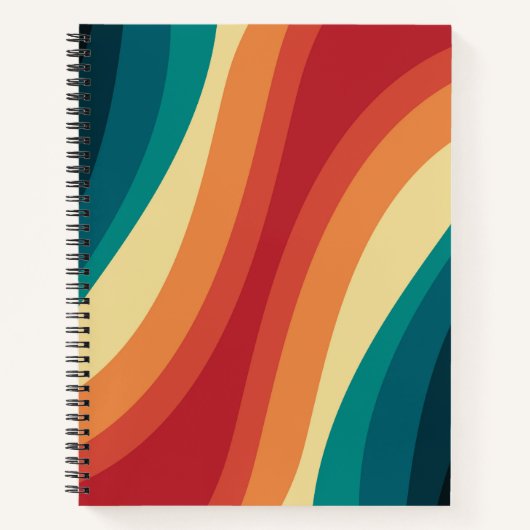 色数々の色レトロスタイル波デザイン ノートブック (正面)