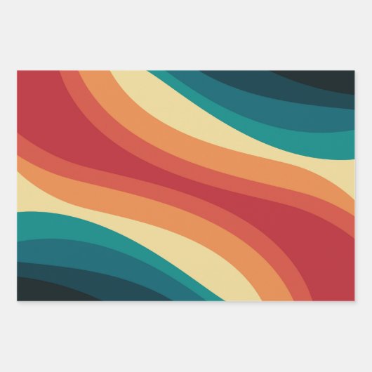 色数々の色レトロスタイル波デザイン ラッピングペーパーシート (正面)