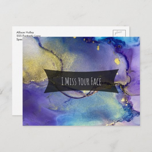 色数々の色&金ゴールドアルコールインクイ恋しく思ズユーの顔 ポストカード (正面/裏面)