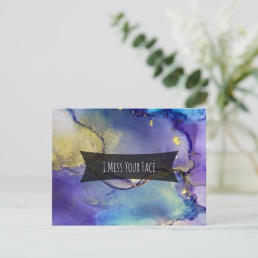 色数々の色&金ゴールドアルコールインクイ恋しく思ズユーの顔 ポストカード (スタンド正面)