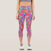 色数々の花フローライラストレーション模様 カプリレギンス (正面)