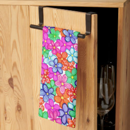 色数々の花フローライラストレーション模様 キッチンタオル