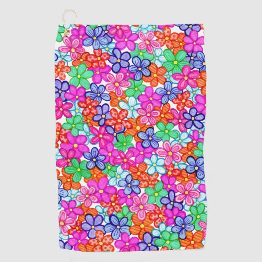 色数々の花フローライラストレーション模様 ゴルフタオル (正面)