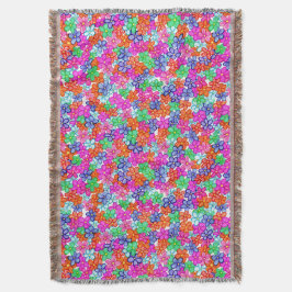 色数々の花フローライラストレーション模様 スローブランケット