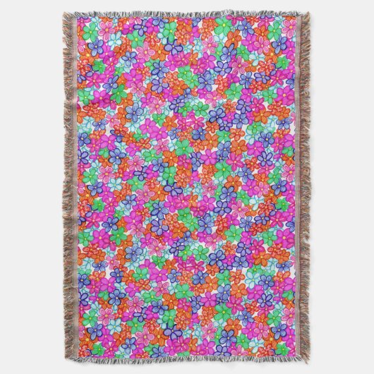 色数々の花フローライラストレーション模様 スローブランケット (正面縦)