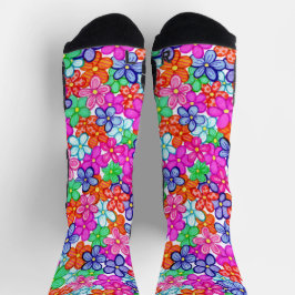 色数々の花フローライラストレーション模様 ソックス