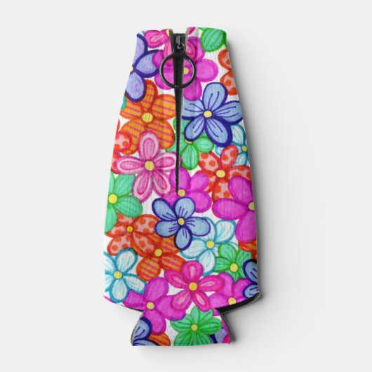 色数々の花フローライラストレーション模様 ボトルクーラー (裏面)