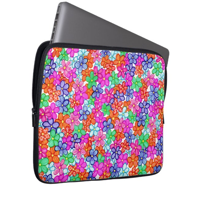 色数々の花フローライラストレーション模様L ラップトップスリーブ (正面右)