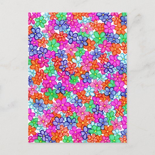 色数々の花手描き花柄 ポストカード (正面)