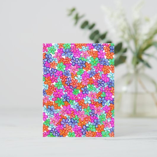 色数々の花手描き花柄 ポストカード (スタンド正面)