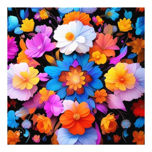 色数々の花柄 フォトプリント            (正面)