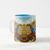 色数々の蝶フラッタリングアートプリント ツートーンマグカップ (正面左)