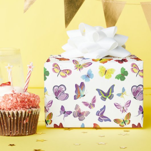 色数々の蝶ラッピング紙 ラッピングペーパー (誕生日パーティー)