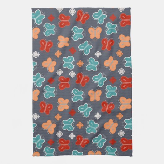 色数々の蝶 キッチンタオル (縦)