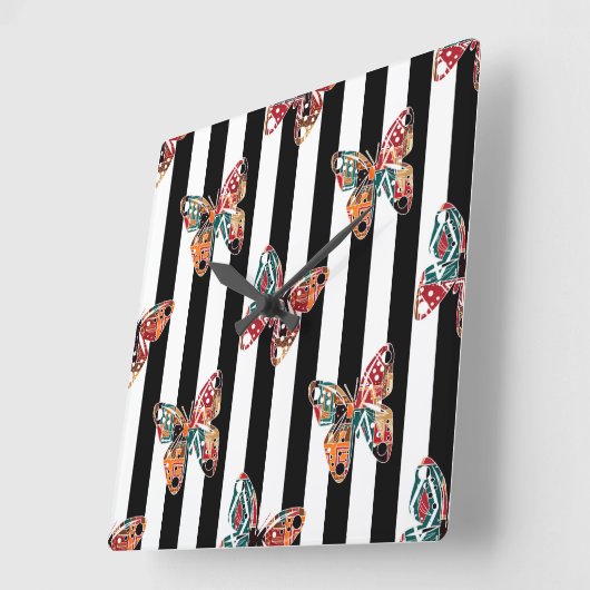 色数々の蝶 スクエア壁時計 (傾斜)