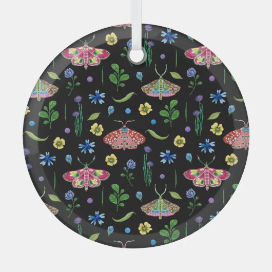 色数々の蝶:明るいシームレスなパターン ガラスオーナメント (正面)