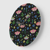 色数々の蝶:明るいシームレスなパターン ラージ壁時計 (傾斜)