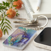 色数々の金ゴールドアルコールインク液体抽象芸術アート キーホルダー (正面右)