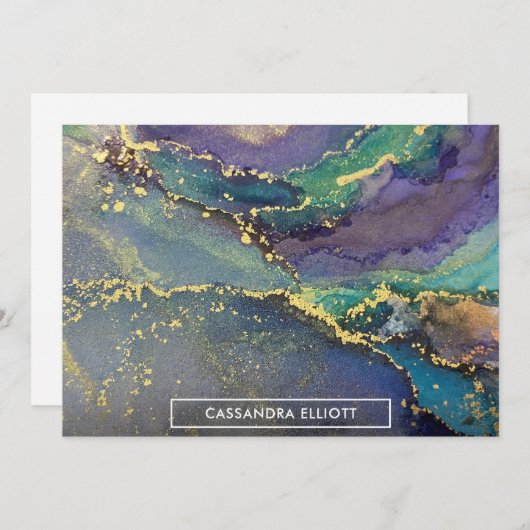 色数々の金ゴールドアルコールインク液体抽象芸術アート サンキューカード (正面/裏面)