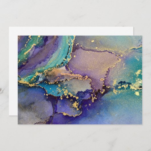 色数々の金ゴールドアルコールインク液体抽象芸術アート サンキューカード (正面/裏面)