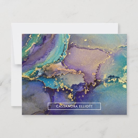 色数々の金ゴールドアルコールインク液体抽象芸術アート ノートカード (正面)