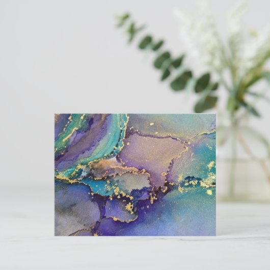 色数々の金ゴールドアルコールインク液体抽象芸術アート ポストカード (スタンド正面)