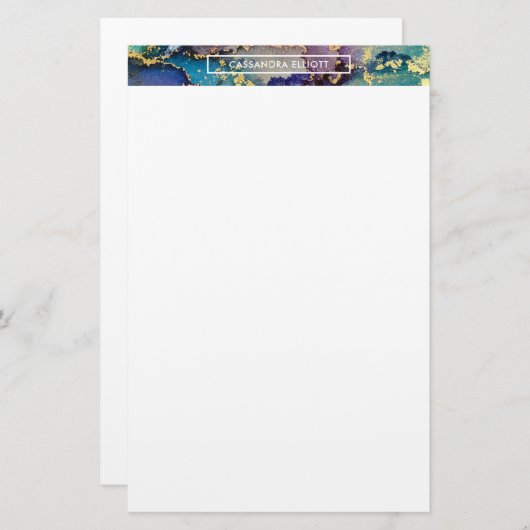 色数々の金ゴールドアルコールインク液体抽象芸術アート 便箋 (正面/裏面)