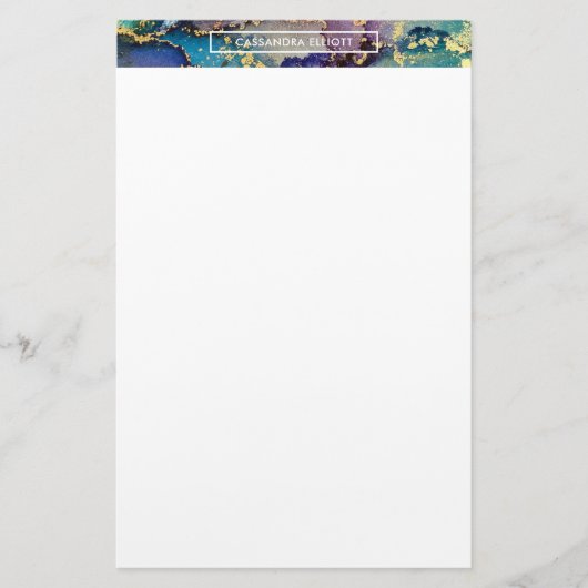 色数々の金ゴールドアルコールインク液体抽象芸術アート 便箋 (正面)