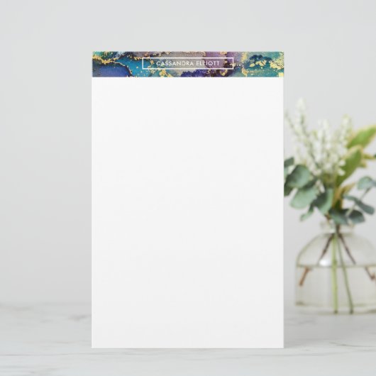 色数々の金ゴールドアルコールインク液体抽象芸術アート 便箋 (スタンド正面)